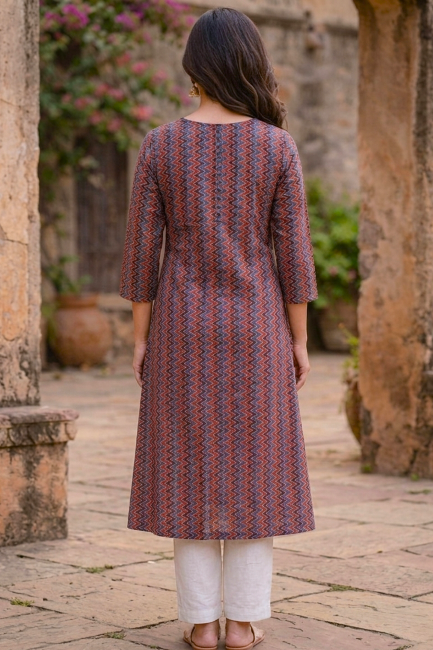 Maroon Zigzag Cotton Printed Kurta