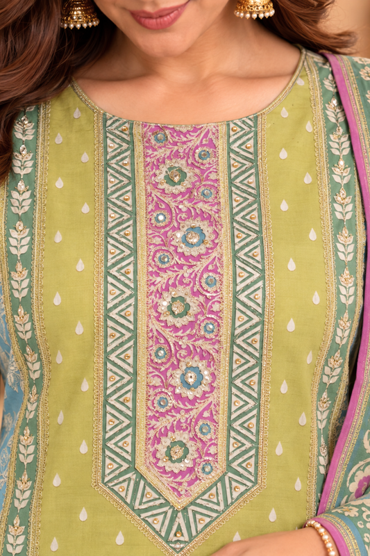 Nilofer Karachi Muslin Suit with Aari Work