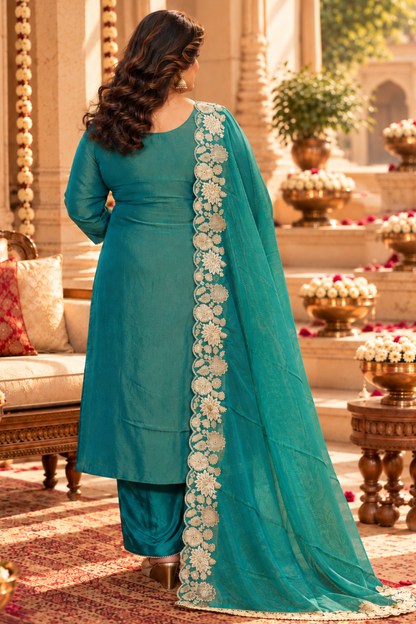 Nivisha Tissue Shimmer Suit With Zari Embroidery