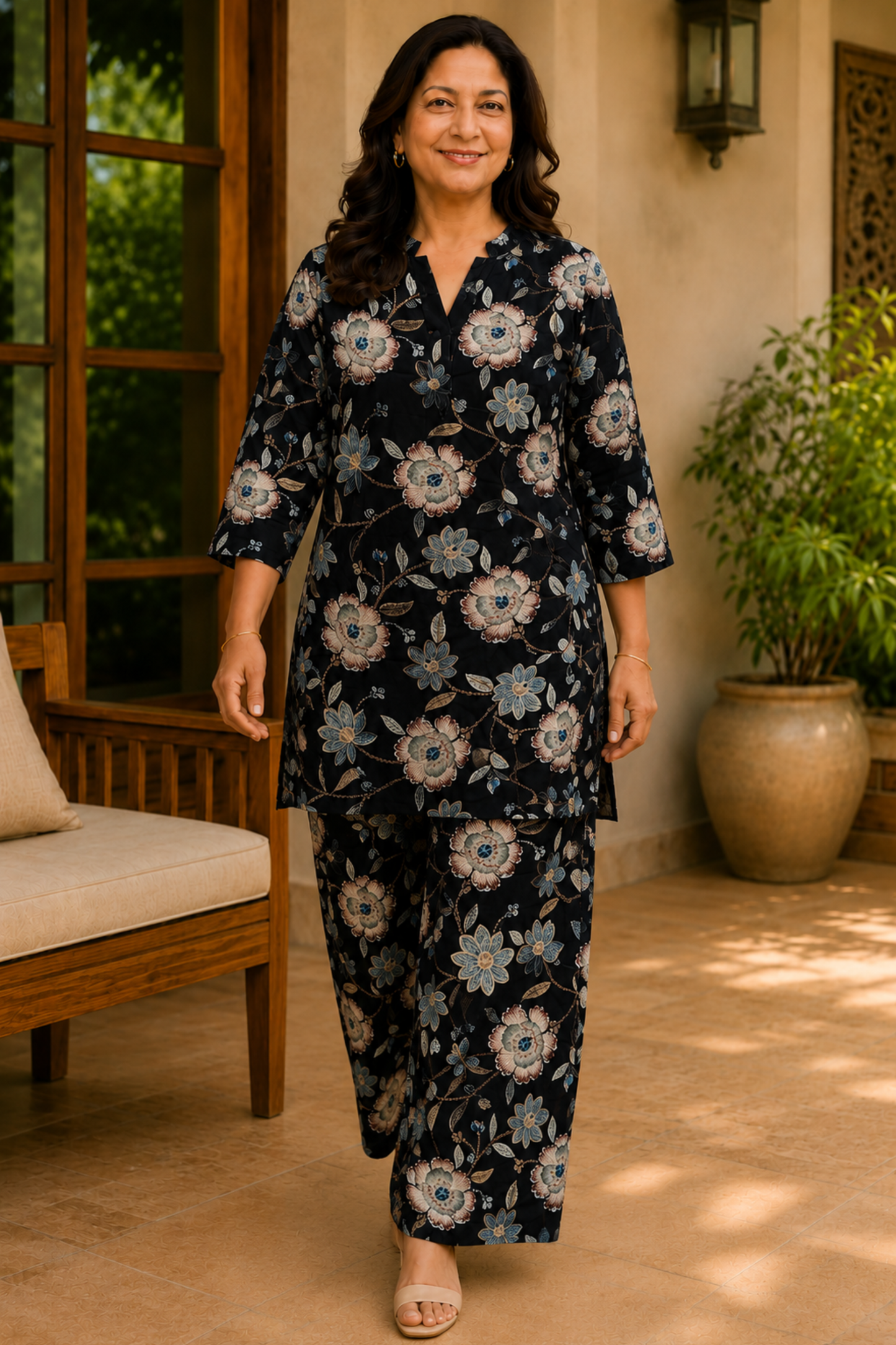 Noir Botanica Floral Rayon Co-ord Set