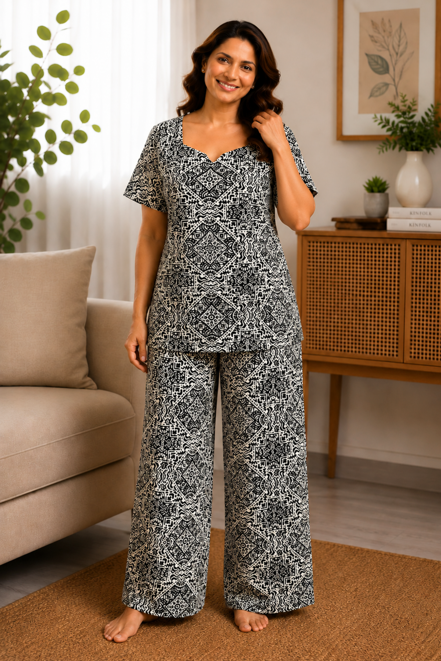 Noir Geometry Cotton Night Suit