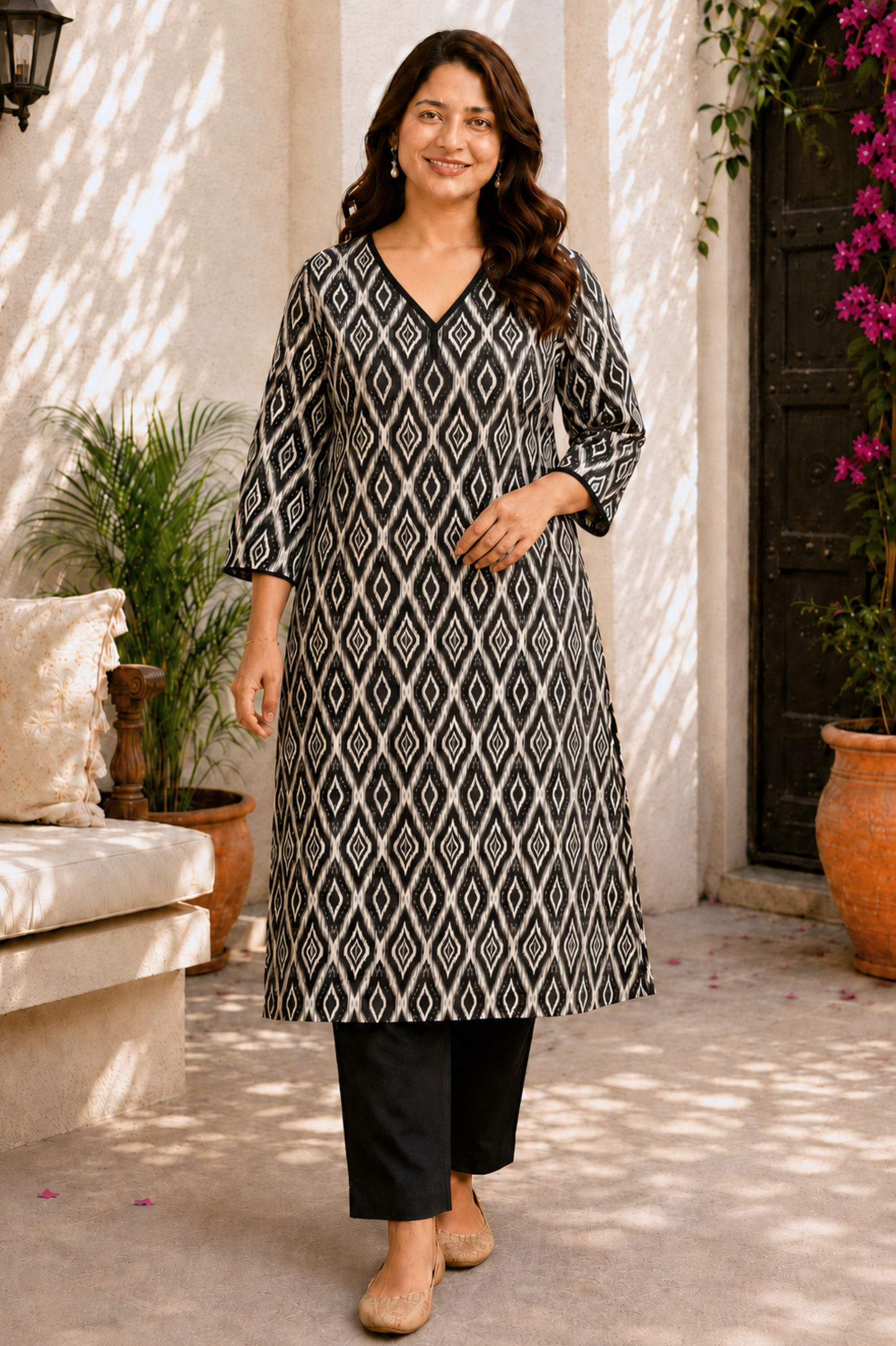 Noir Ikat Linen Kurta Set