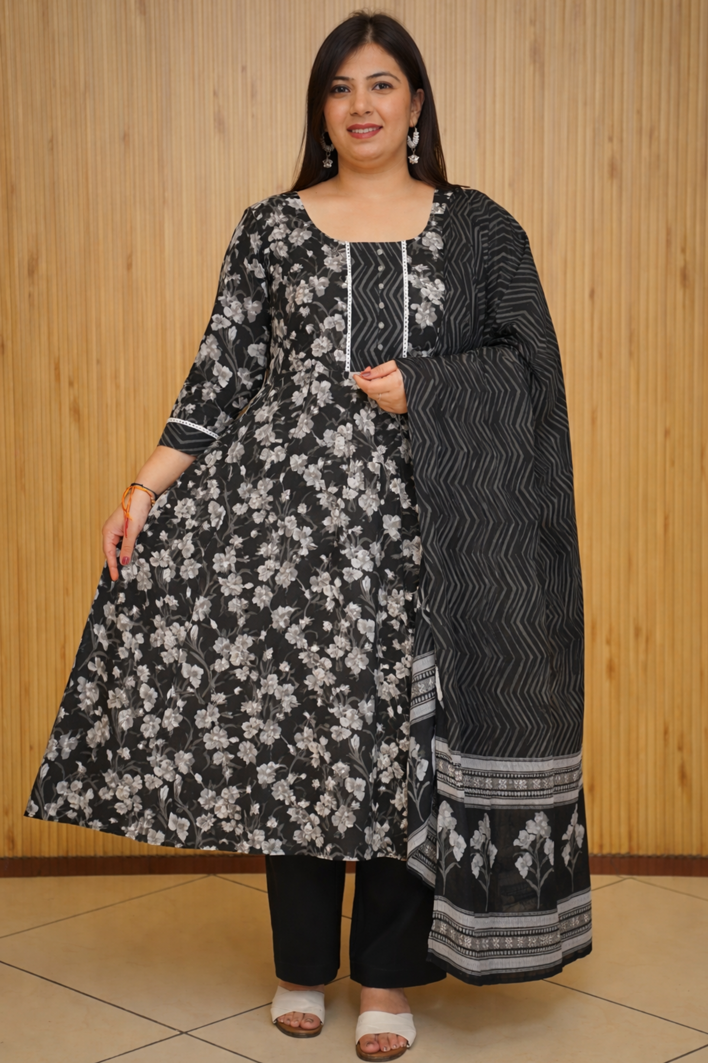 Noir Petals Ajrakh Anarkali Set