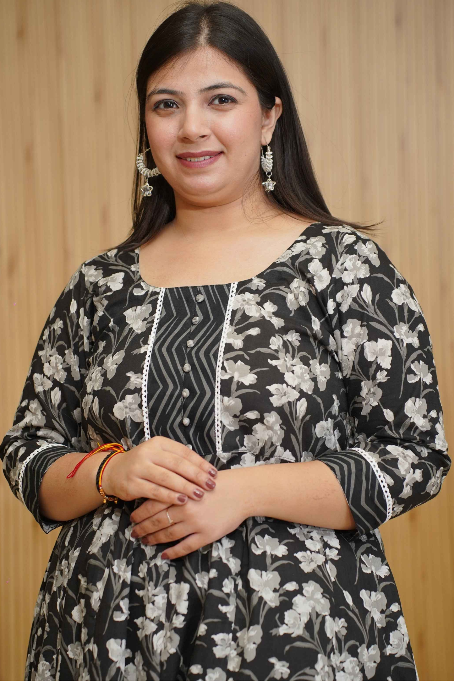 Noir Petals Ajrakh Anarkali Set