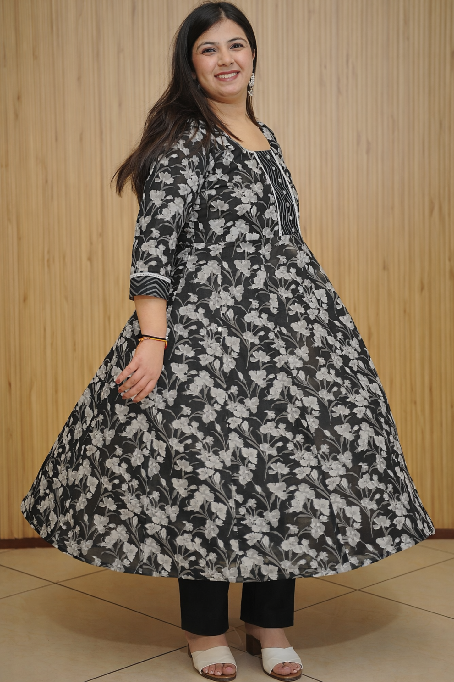 Noir Petals Ajrakh Anarkali Set