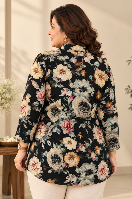 Noir Rose Foiled Crepe Shirt