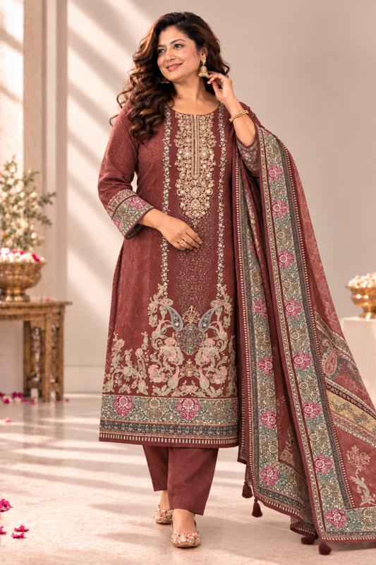 Noor-e-Gul Muslin Suit With Aari Work