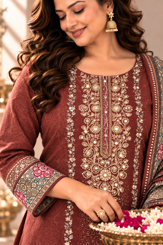 Noor-e-Gul Muslin Suit With Aari Work