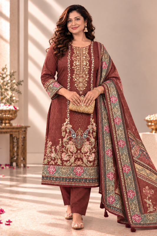 Noor-e-Gul Muslin Suit With Aari Work