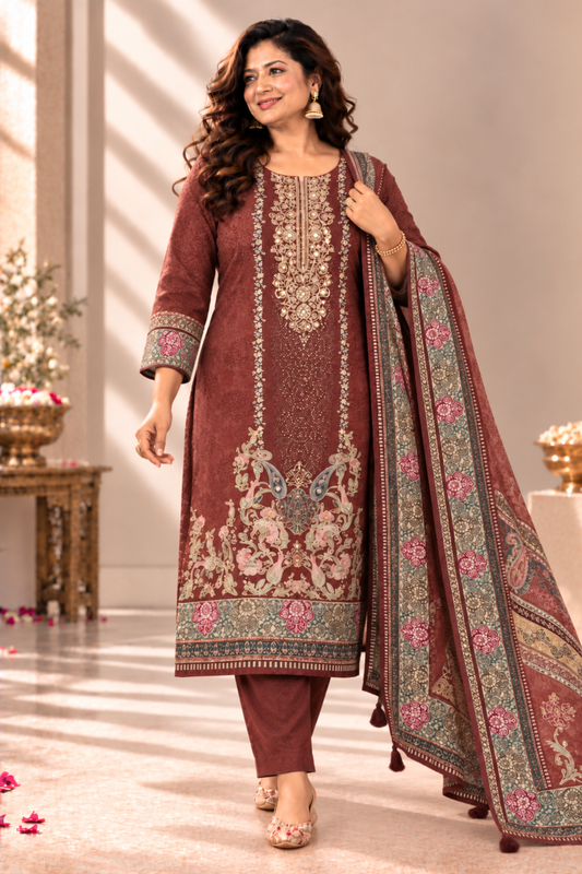 Noor-e-Gul Muslin Suit With Aari Work