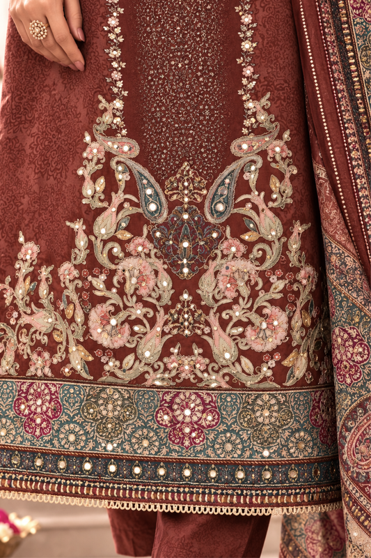 Noor-e-Gul Muslin Suit With Aari Work