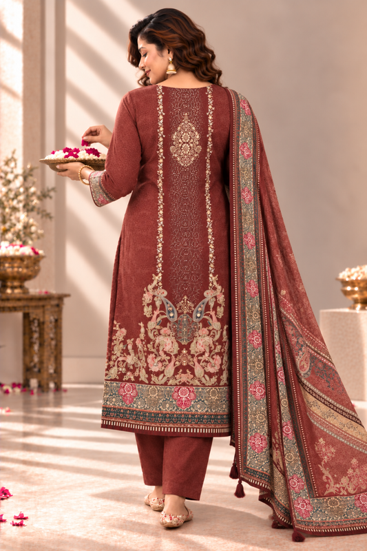 Noor-e-Gul Muslin Suit With Aari Work
