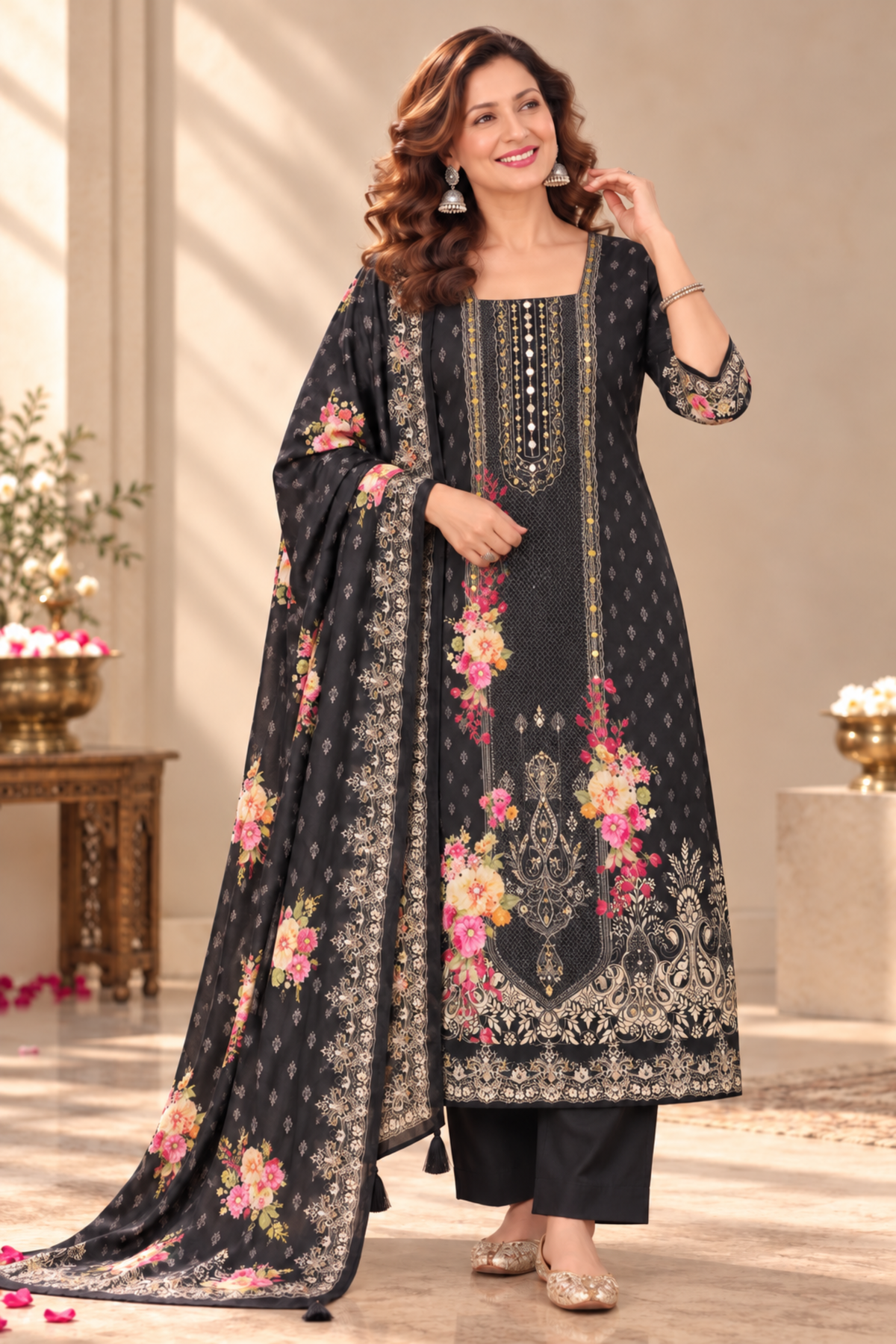 Noor-e-Karachi Muslin Suit With Mirror Work