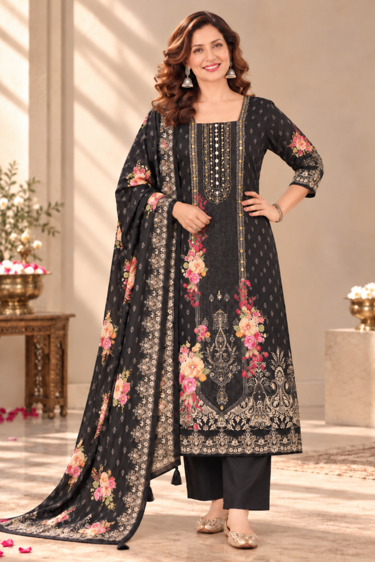 Noor-e-Karachi Muslin Suit With Mirror Work