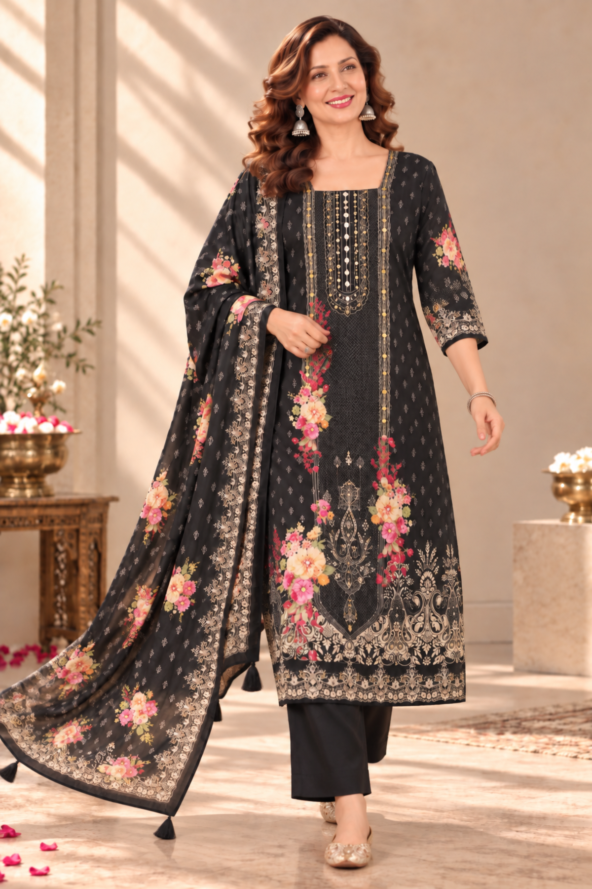 Noor-e-Karachi Muslin Suit With Mirror Work