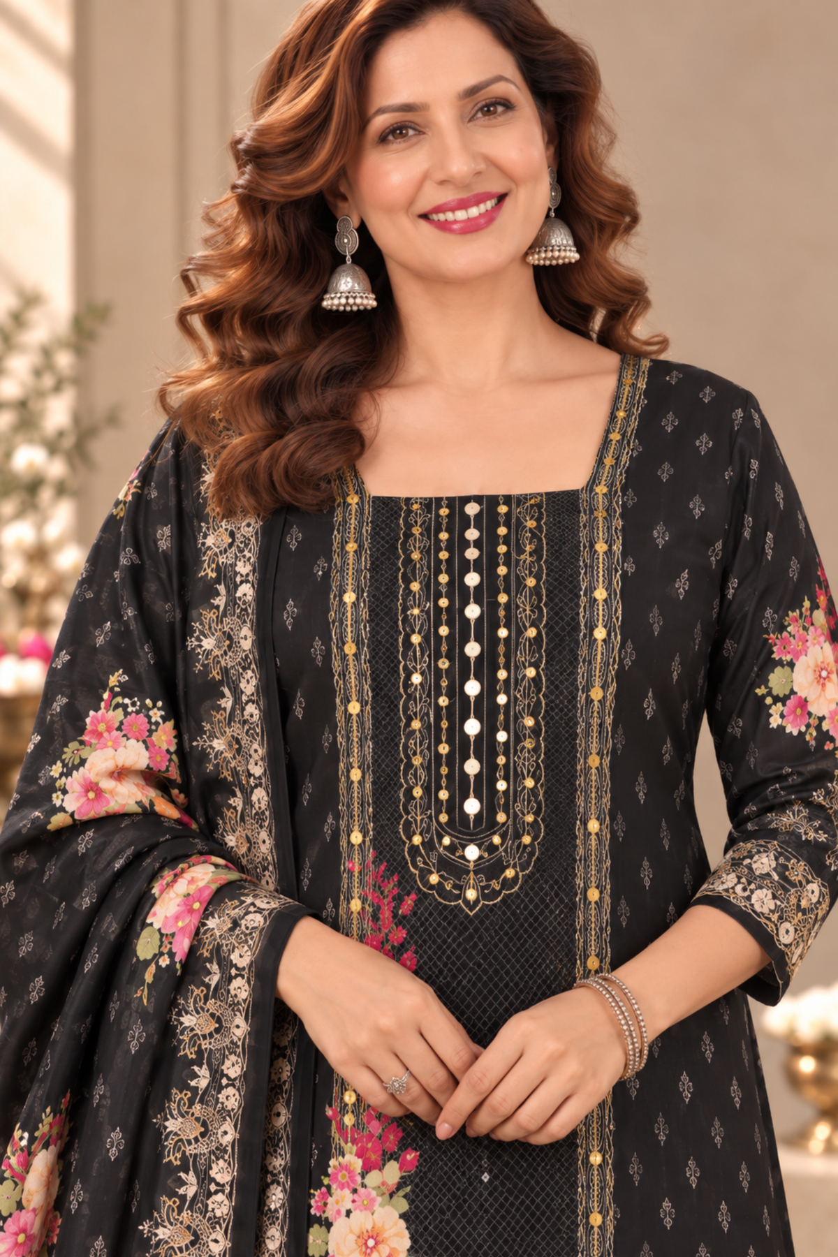 Noor-e-Karachi Muslin Suit With Mirror Work