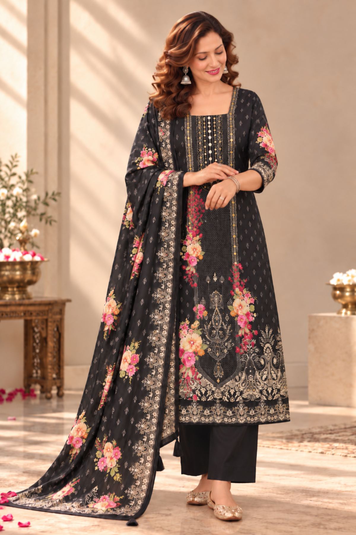 Noor-e-Karachi Muslin Suit With Mirror Work