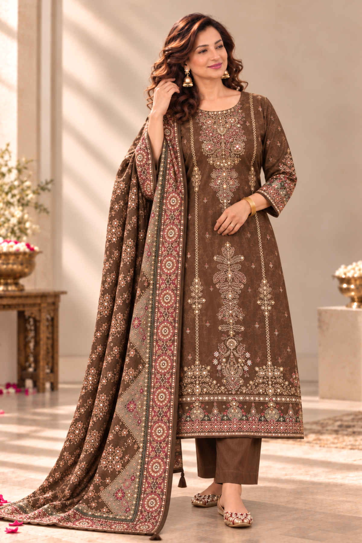 Noor Karachi Muslin Suit With Aari Work