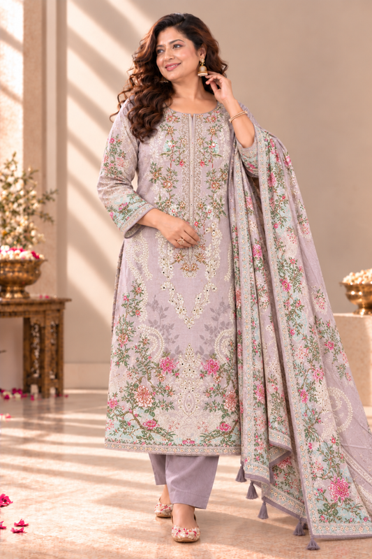 Noor Karachi Muslin Suit With Aari Work