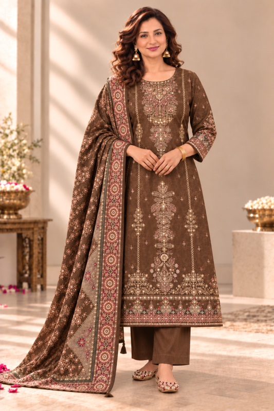 Noor Karachi Muslin Suit With Aari Work