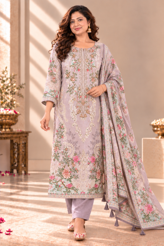Noor Karachi Muslin Suit With Aari Work