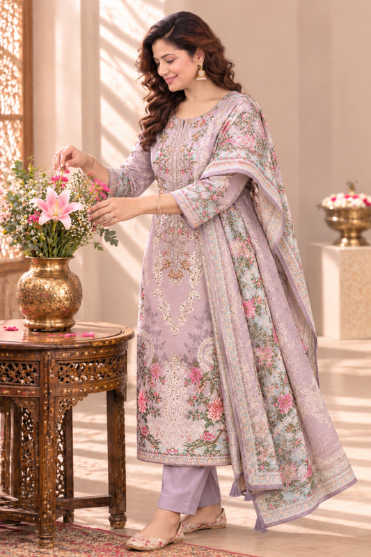 Noor Karachi Muslin Suit With Aari Work