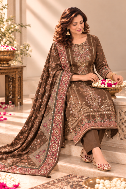 Noor Karachi Muslin Suit With Aari Work