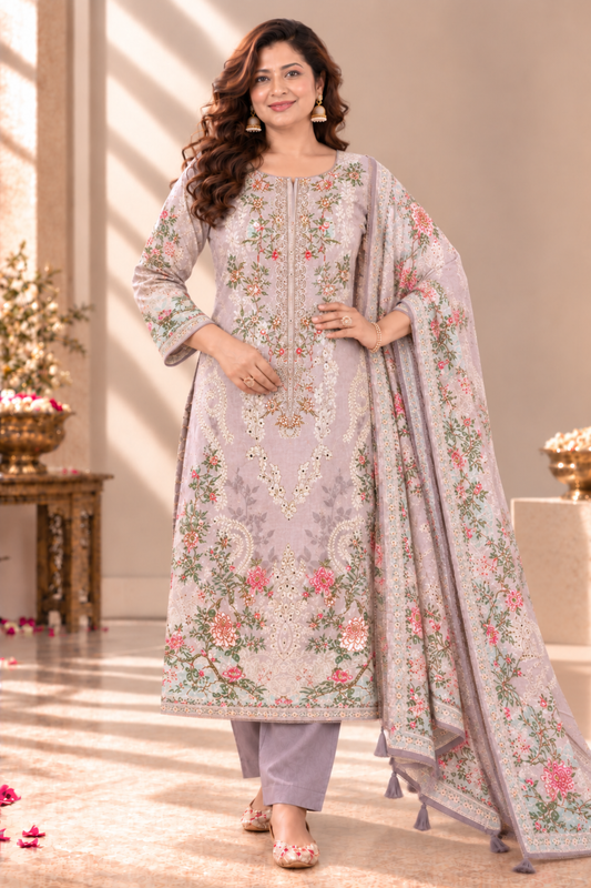 Noor Karachi Muslin Suit With Aari Work