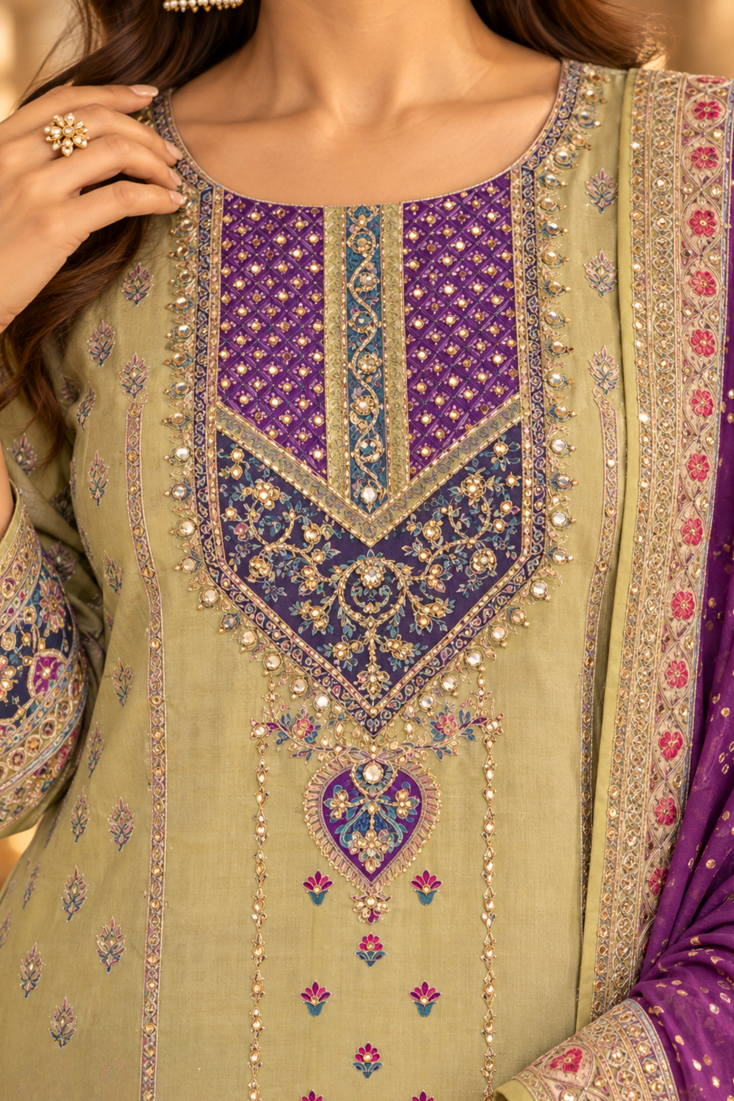 Noorain Karachi Muslin Suit with Aari Work