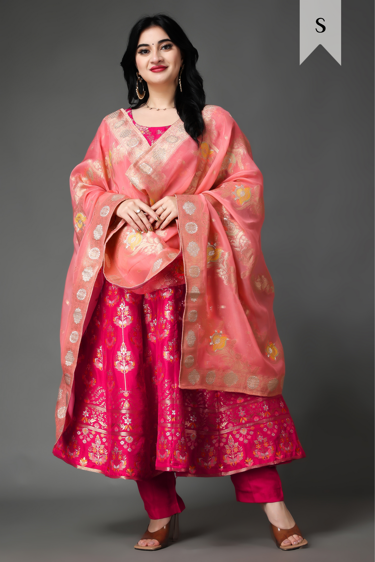 Buy Plus Size ​Nostalgic Days Tanjore Silk Anarkali Set At Apella | Sizes XS to 10 XL | India | Free Delivery | Customized