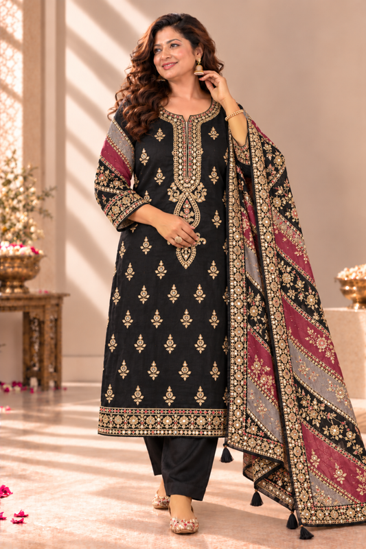 Nusrat Karachi Muslin Suit With Aari Work