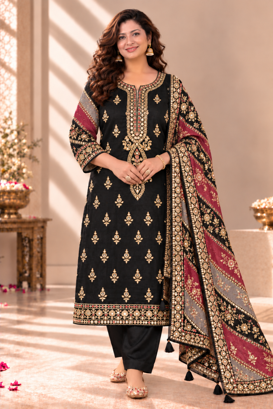 Nusrat Karachi Muslin Suit With Aari Work