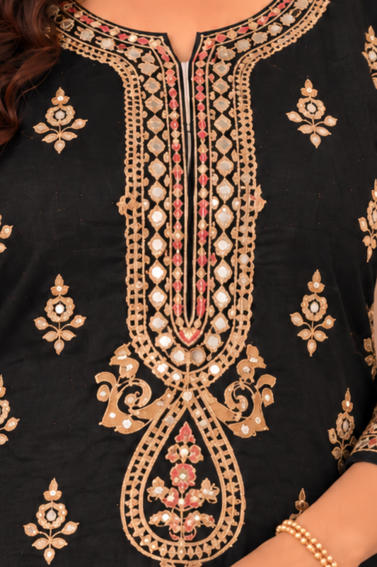 Nusrat Karachi Muslin Suit With Aari Work