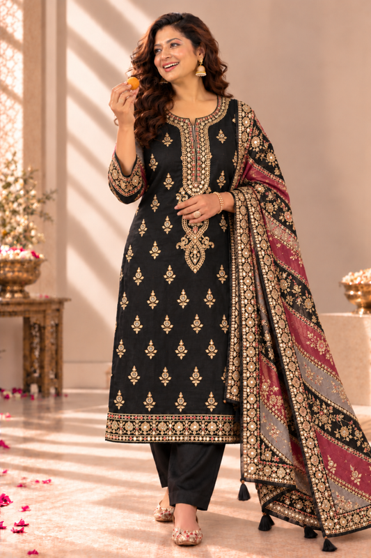 Nusrat Karachi Muslin Suit With Aari Work