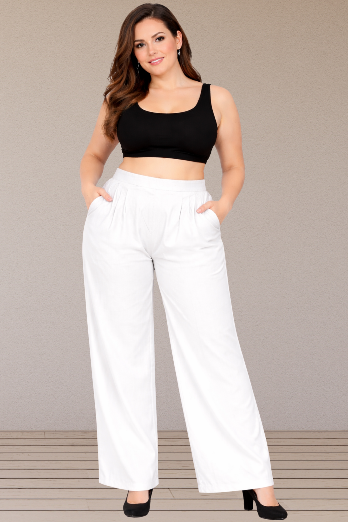 White Belted Cotton Palazzo