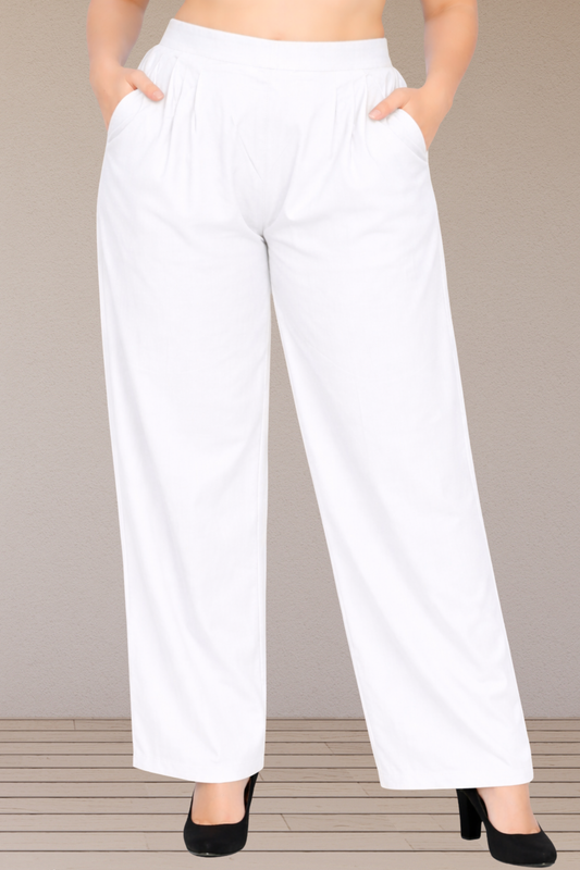White Belted Cotton Palazzo