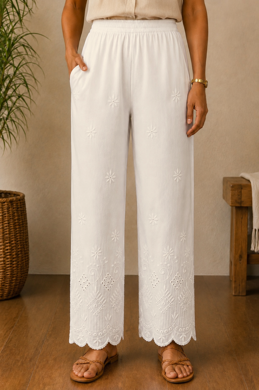 Off White Chikankari Pant Palazzo