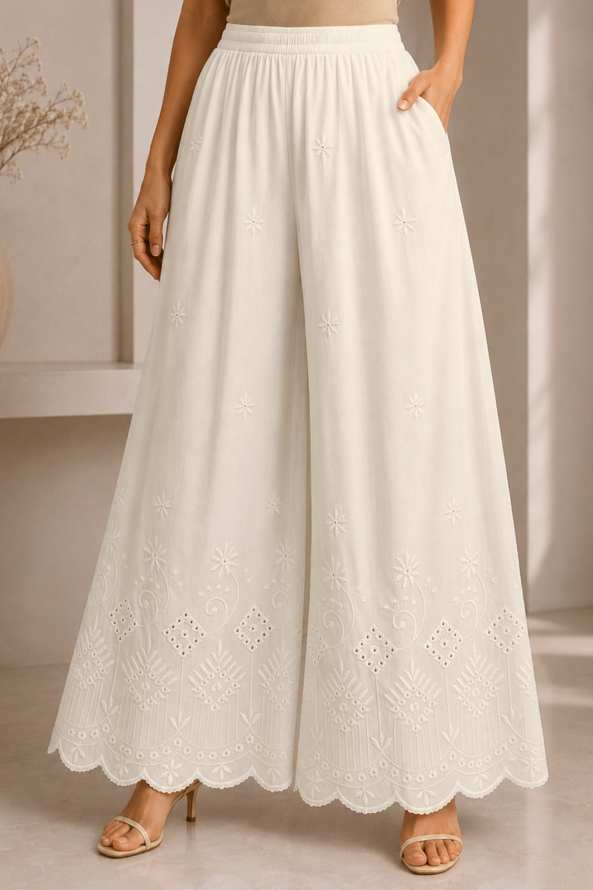 Off White Chikankari Skirt Palazzo