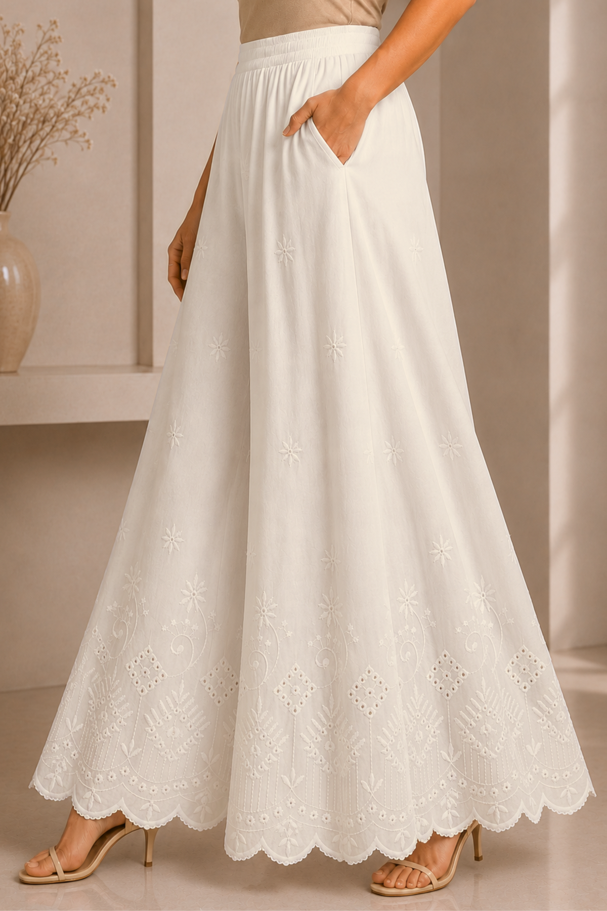 Off White Chikankari Skirt Palazzo