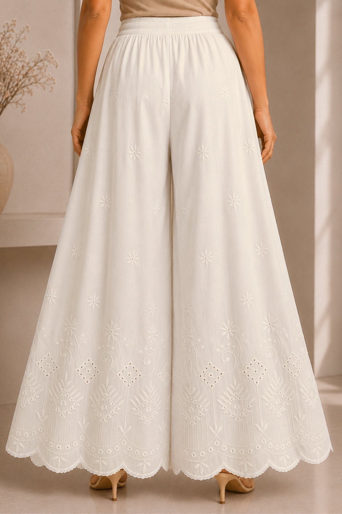 Off White Chikankari Skirt Palazzo