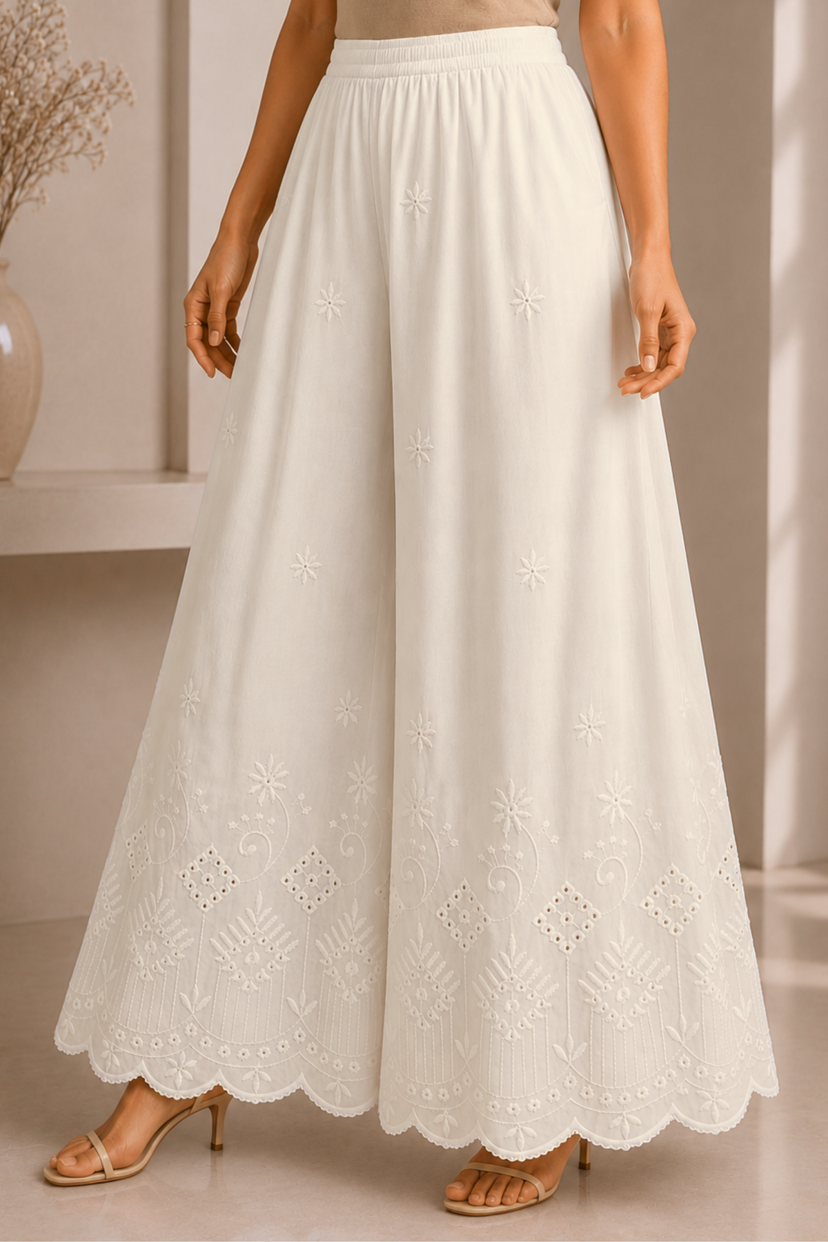 Off White Chikankari Skirt Palazzo
