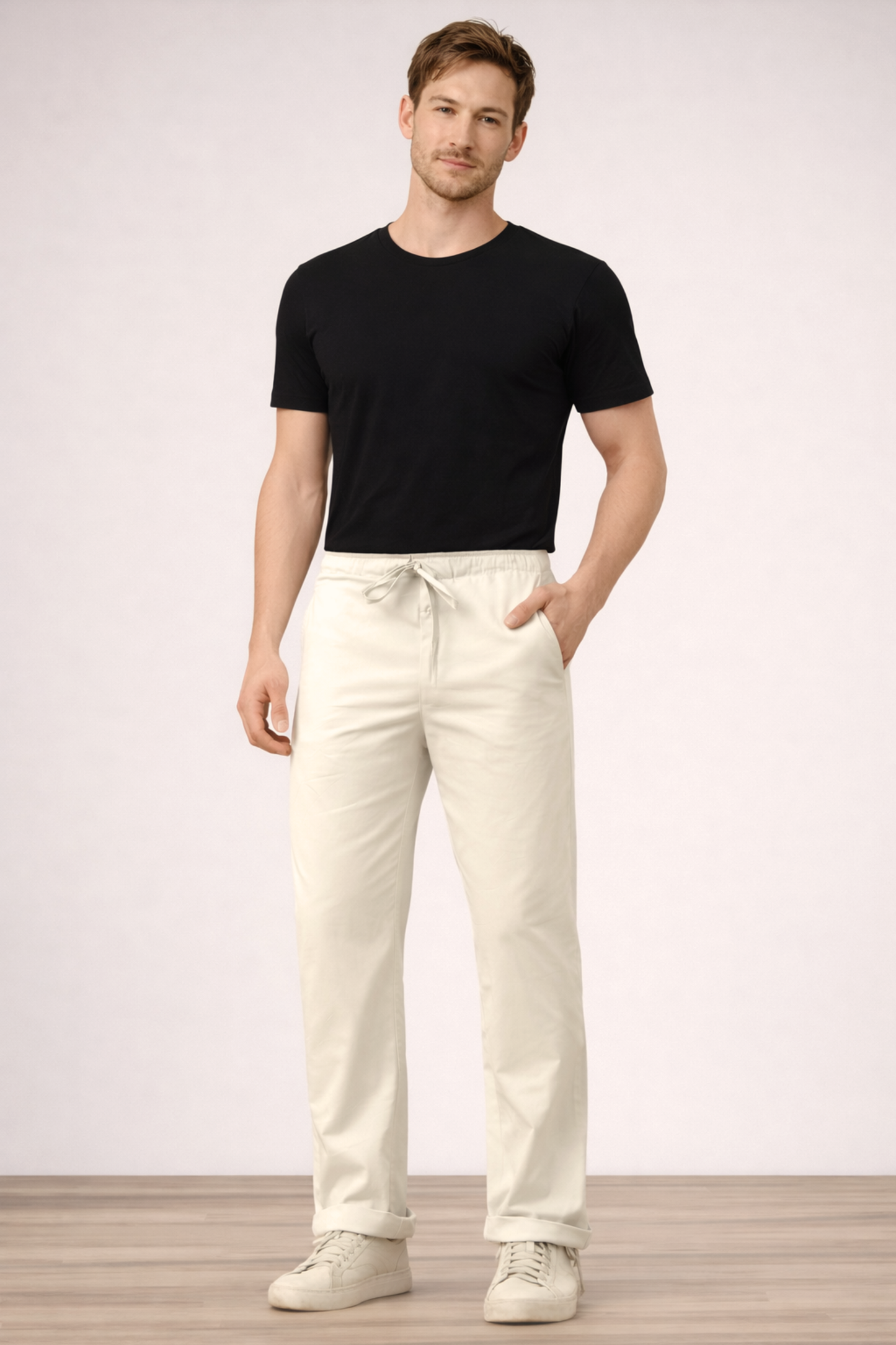 Off White Cotton Cargo Pants - 2 Pocket