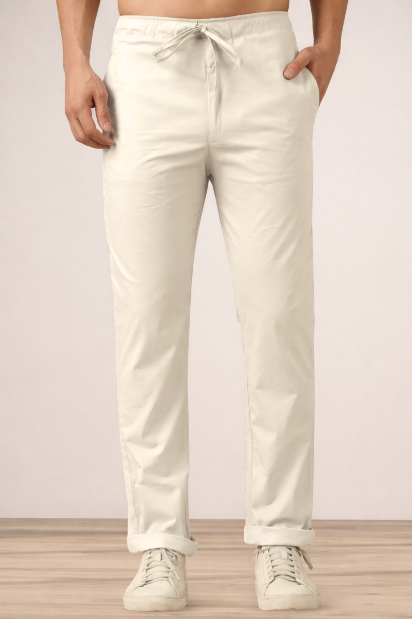 Off White Cotton Cargo Pants - 2 Pocket