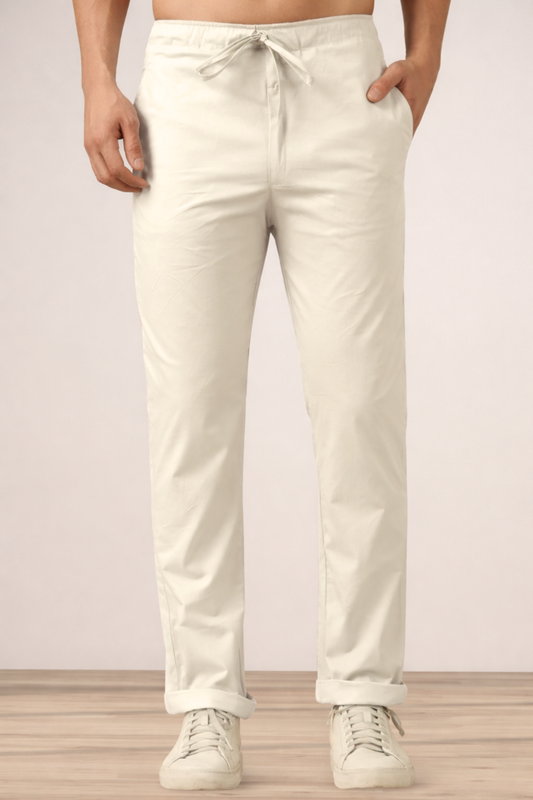 Off White Cotton Cargo Pants - 2 Pocket