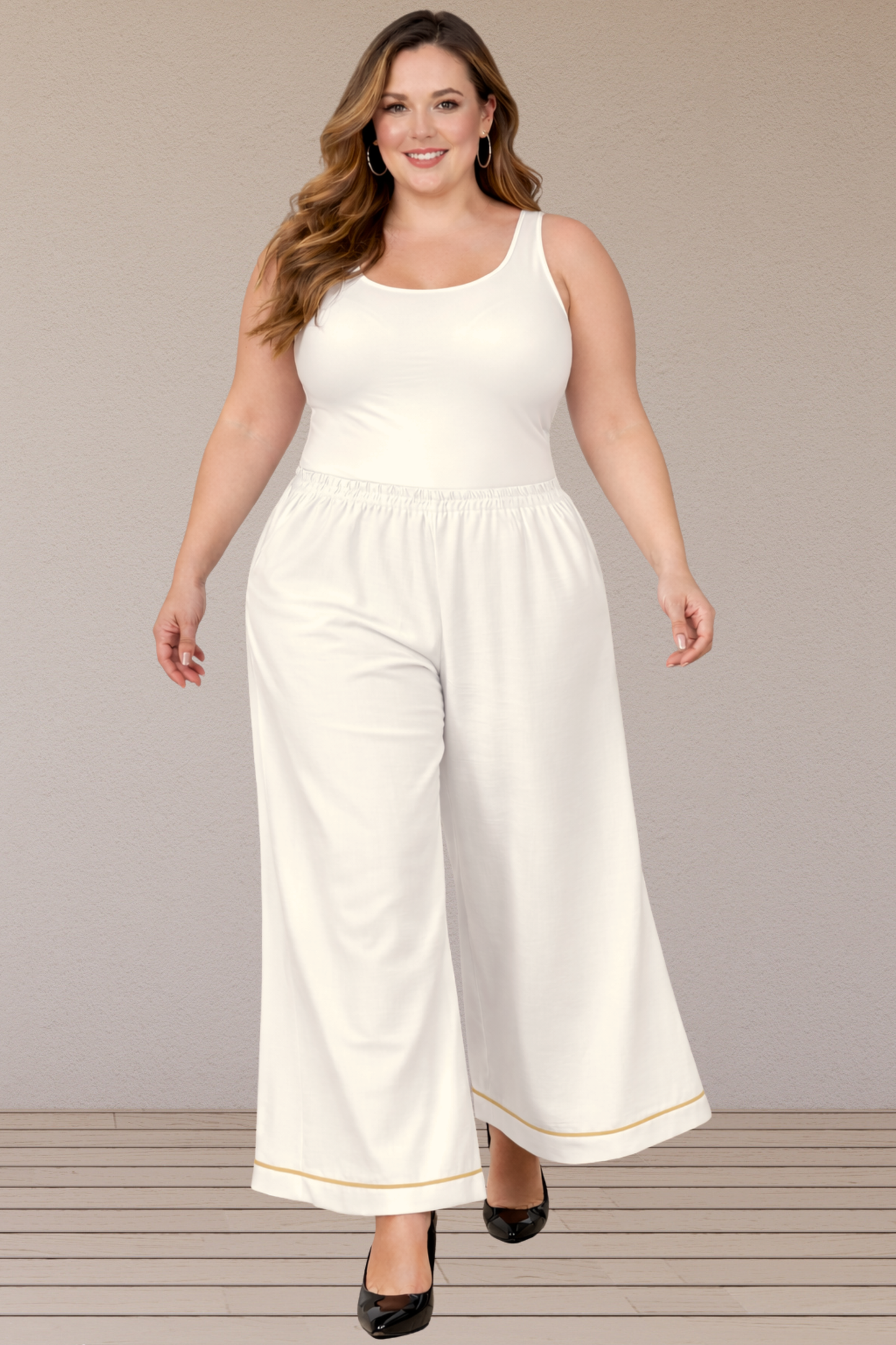 Off White Detailed hemline Rayon Palazzo