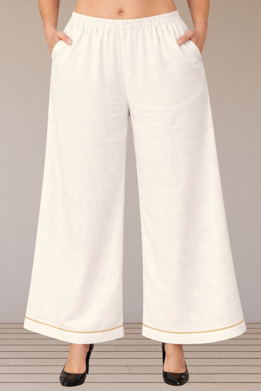Off White Detailed hemline Rayon Palazzo