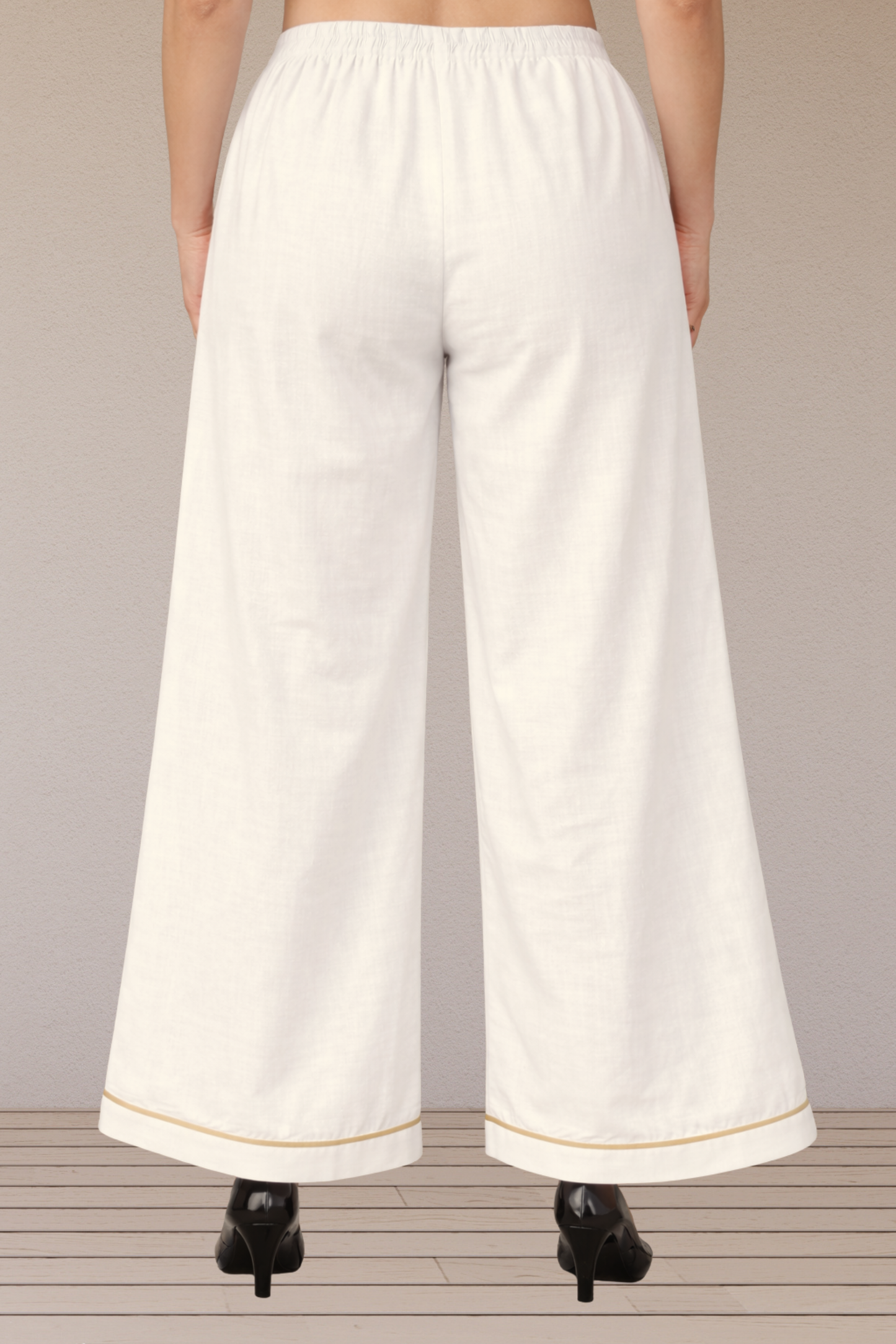 Off White Detailed hemline Rayon Palazzo