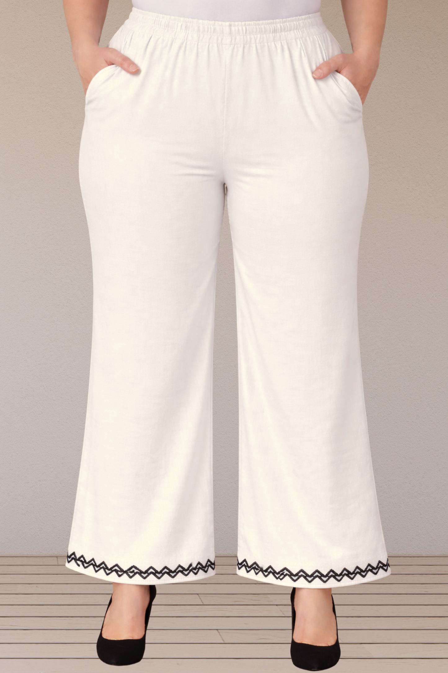 Off White Embellished Cotton Palazzo