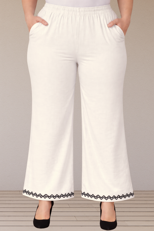 Off White Embellished Cotton Palazzo