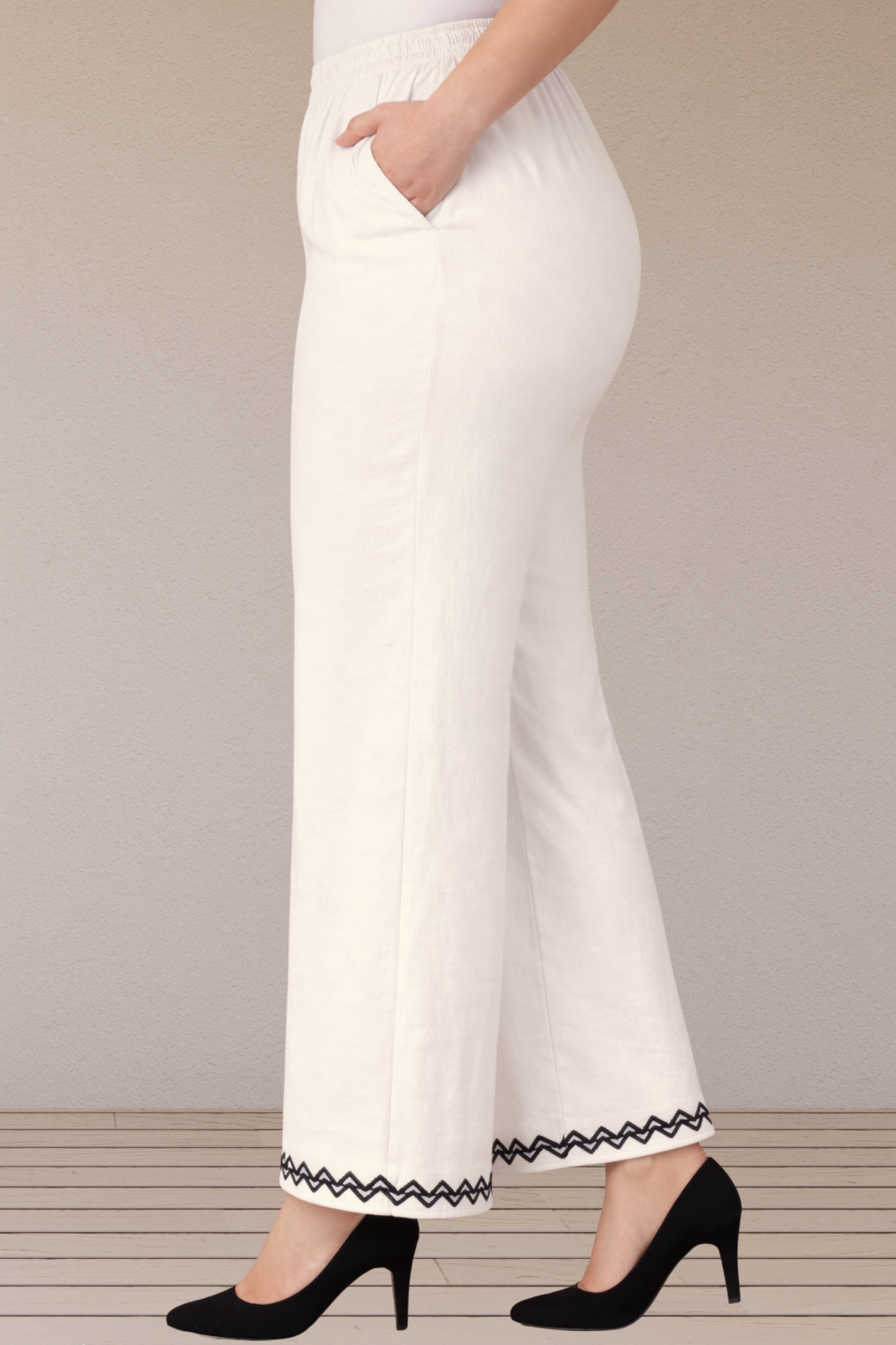 Off White Embellished Cotton Palazzo